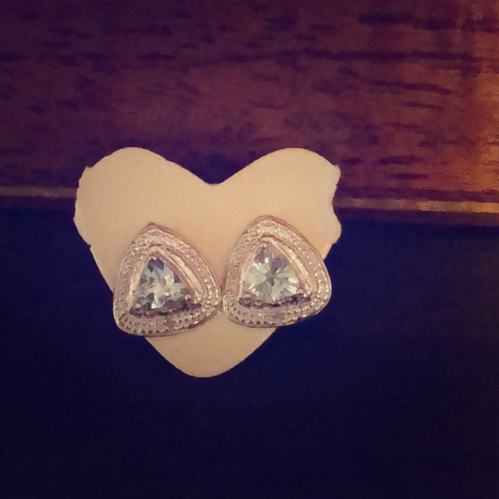 Trillion cut style aquamarine earrings